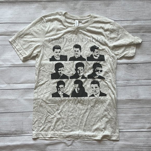Michael Bublé Cream Heather Poly Blend T-Shirt Unisex Small NWOT - Picture 1 of 4